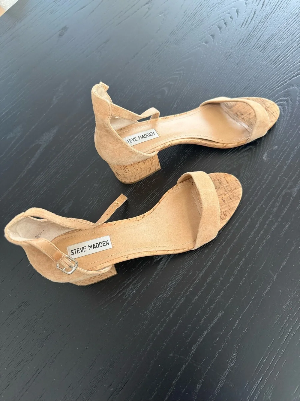 Steve Madden Tan Suede Cork Block Heel Sandals